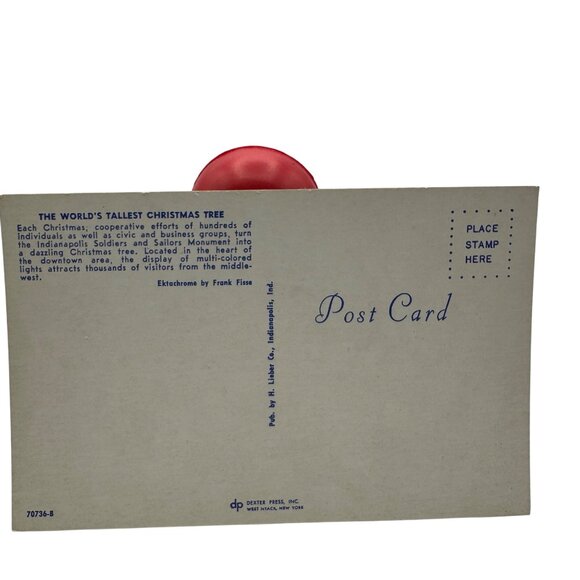 Vintage Postcard Worlds Tallest Christmas Tree Indianapolis Souvenir - Picture 2 of 2